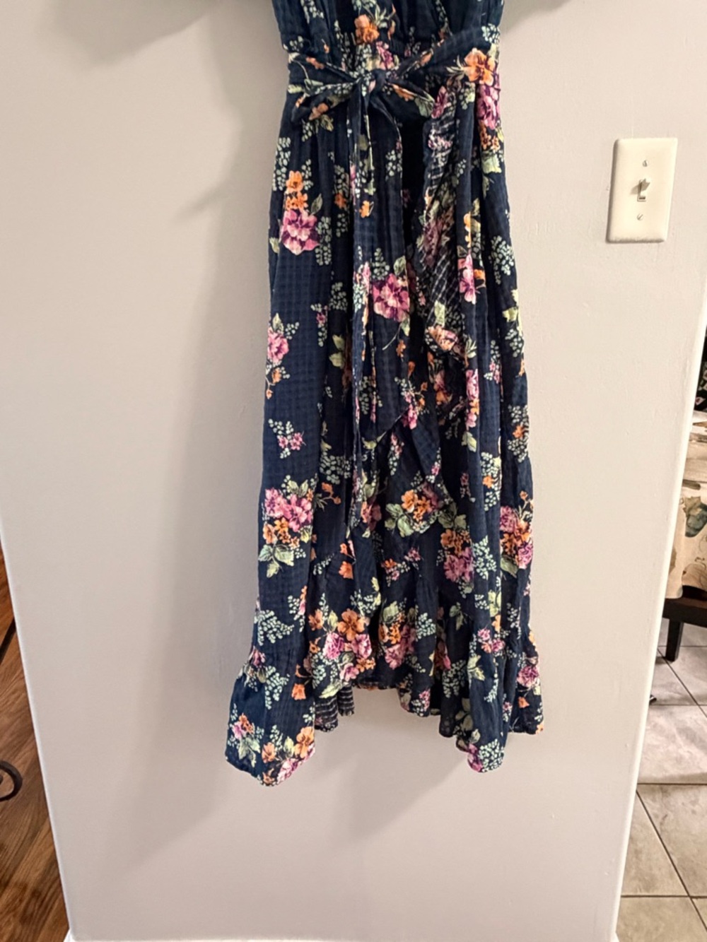 LC Lauren Conrad Navy Floral Wrap Maxi Dress with Pink & Green Blooms - Picture 4 of 7